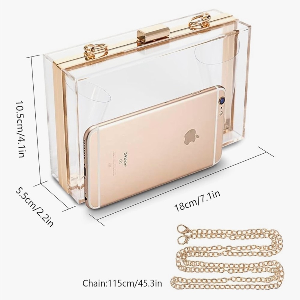 WJCD clear acrylic box clutch handbag with gold chain - Picture 2 of 10